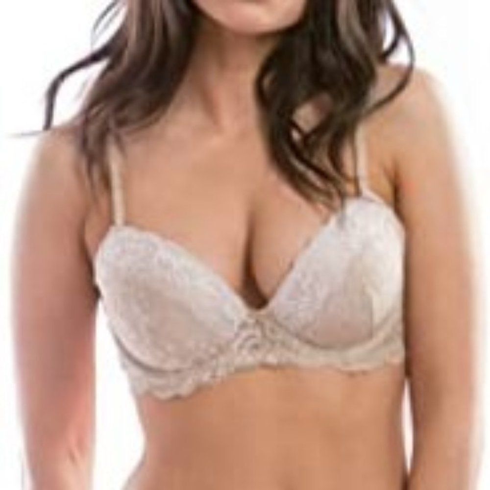 Hers By Herman Womens Peach Lace Adjustable Strap Padded Push Up Bra Size 38 D